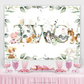 Grün Blatt Und Niedlich Tiere Glücklich 2 Geburtstag Hintergrund